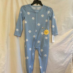 Carter's Girls Blue Sun Daisy Bee Lighweight Footed Pajamas NWT
